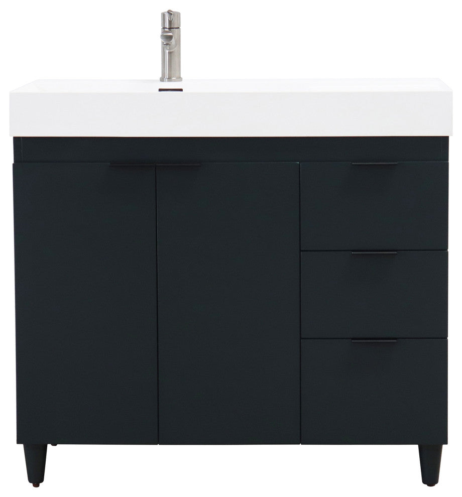39" Single Sink Vanity, Dark Gray With White Composite Granite Sink Top