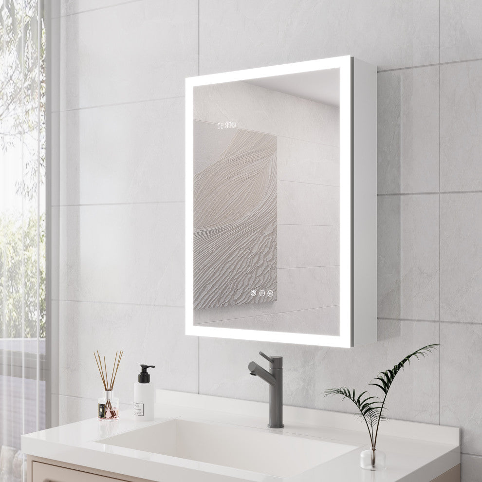 20" Surface Mount Aluminum Medicine Cabinet with Mirror and LED Lights