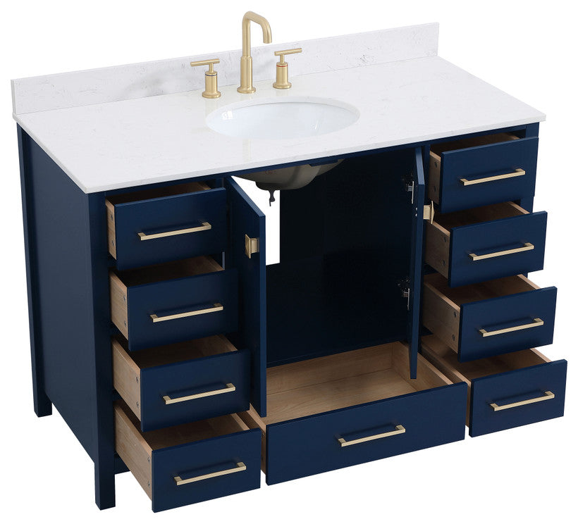 Iris 48" Single Bathroom Vanity, Blue With Backsplash