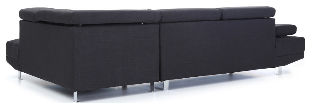 Riveredge 109" W 2 Piece Polyester Twill L Shape Sectional Sofa, Black