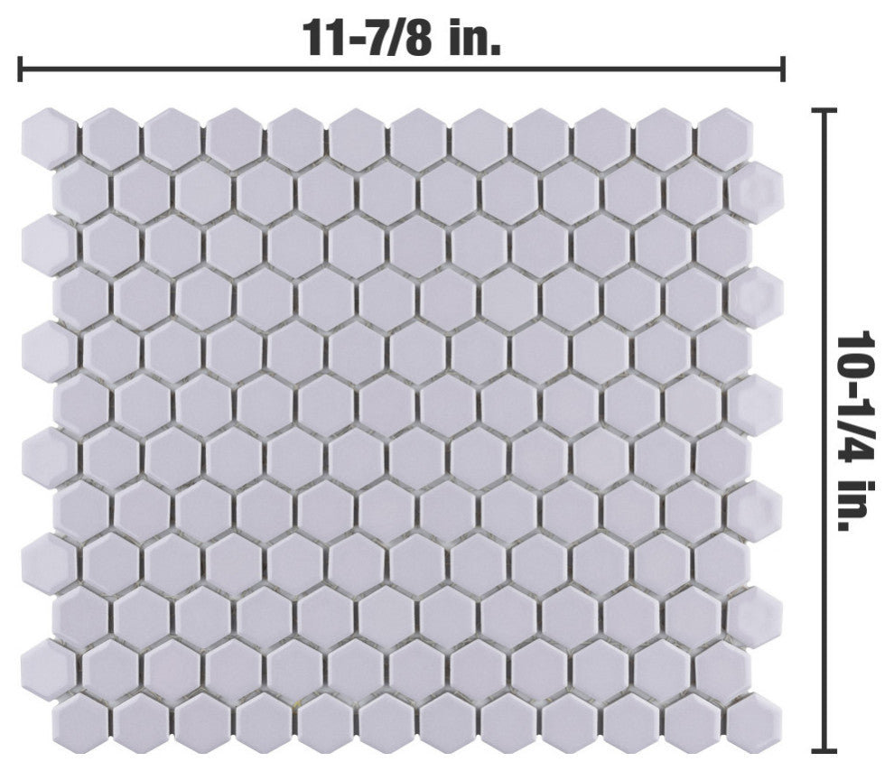 Metro 1" Hex Porcelain Mosaic Floor and Wall Tile, Glossy Lavender