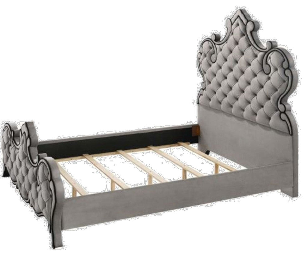 ACME Perine Queen Bed, Gray Velvet