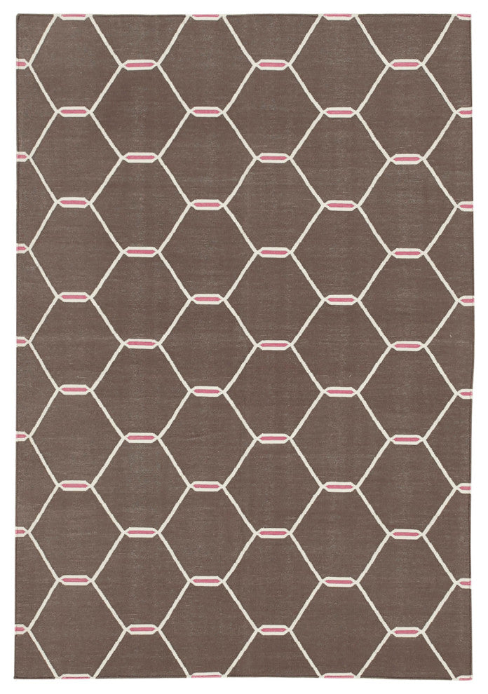 Rug N Carpet - Handmade Wool 3' 8'' x 5' 5'' Modern Design Dhurrie Kilim Rug