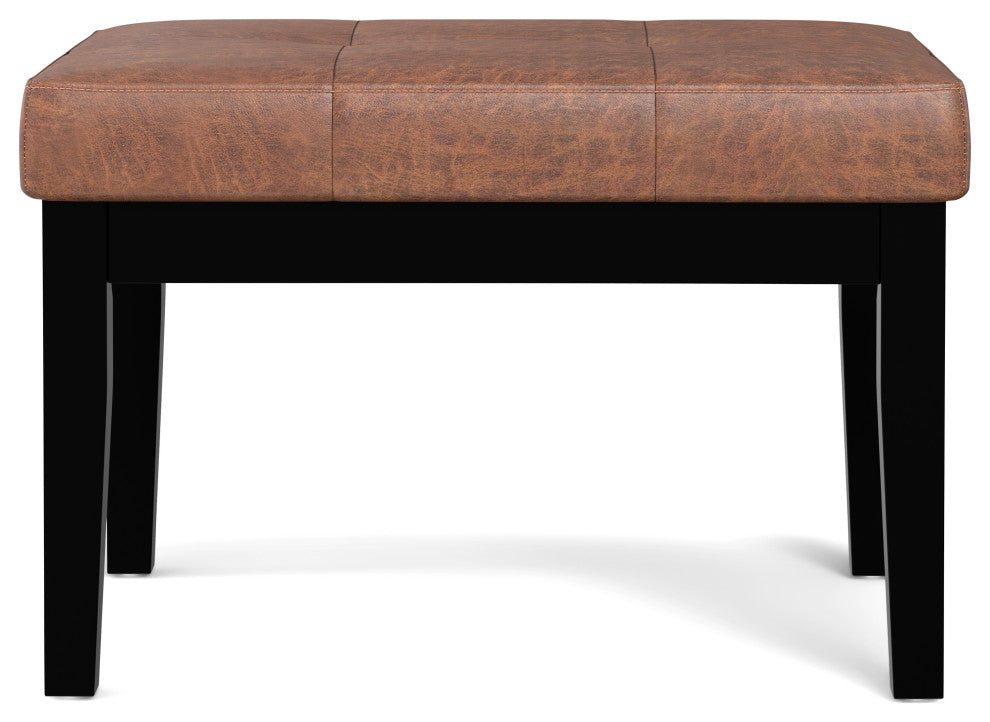 Lacey Solid Hardwood Small Tufted Ottoman Bench, Distressed Saddle Brown