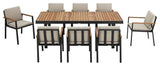 Armen Living Nofi 9-Piece Aluminum & Fabric Patio Dining Set in Taupe/Charcoal