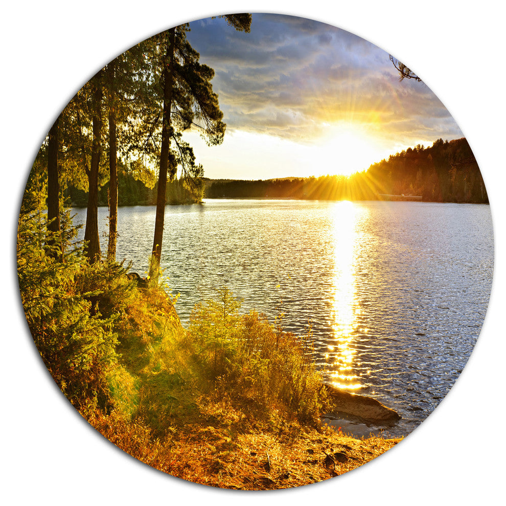 Beautiful View Of Sunset Over Lake, Landscape Round Wall Art, 38"