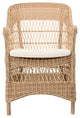 Charlot Chair With Cushion, Natural Finish, Canvas White Upholstery
