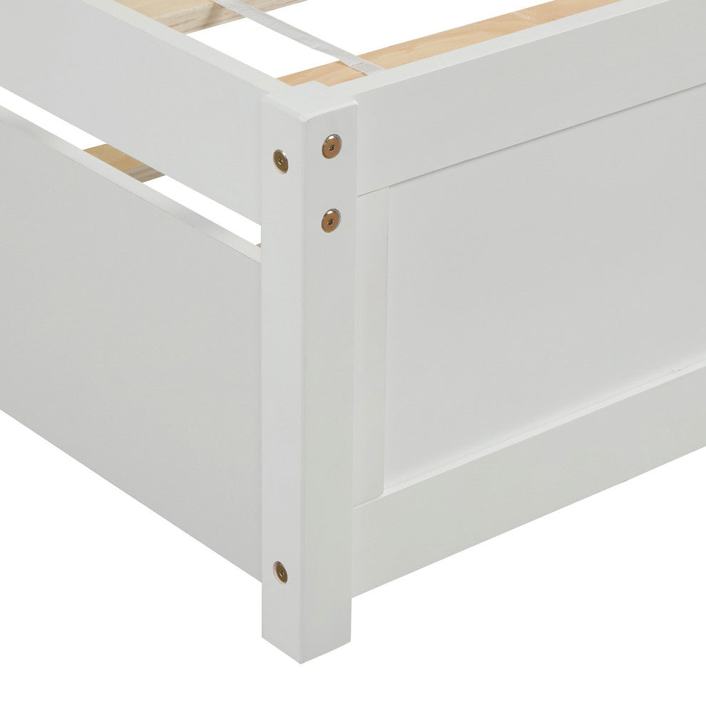 TATEUS Twin Platform Bed With Trundle, Wood Bed Frame With Headboard, White