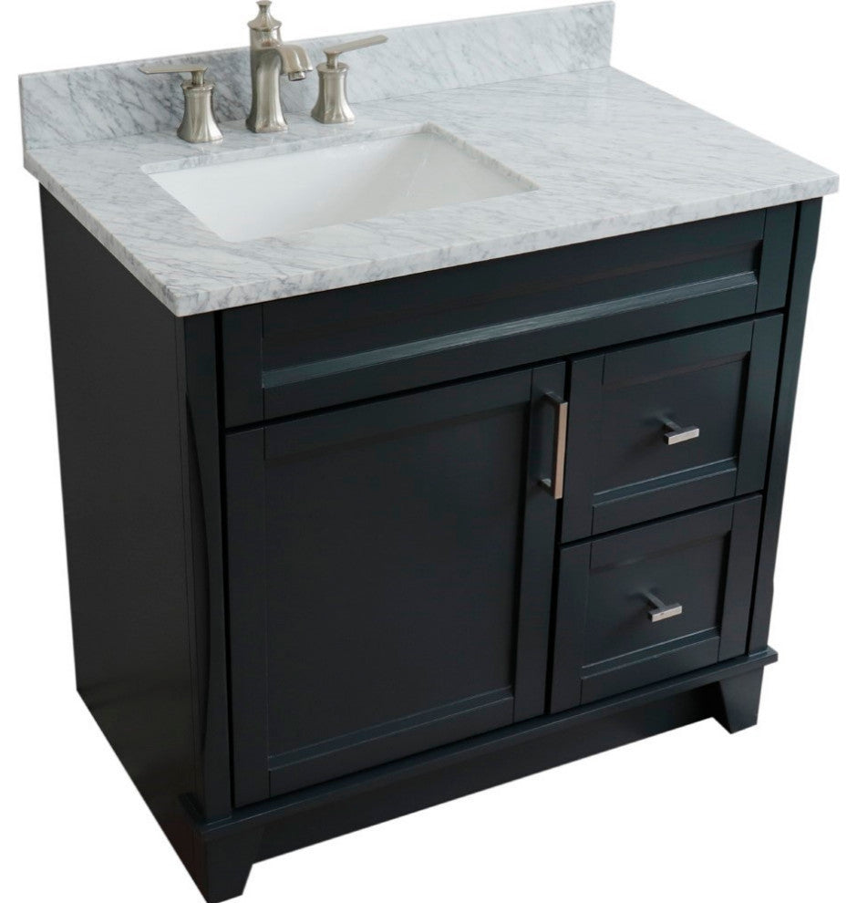 37" Single Sink Vanity, Dark Gray Finish With White Carrara Marble