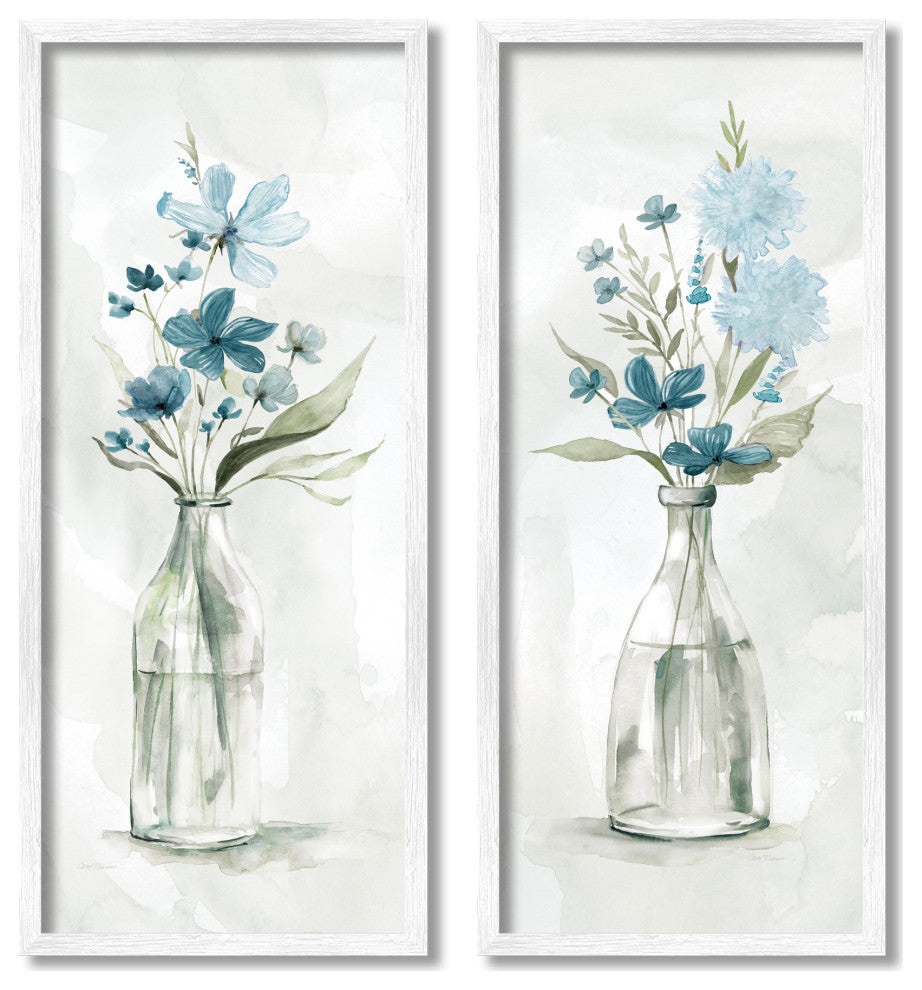 Elegant Indigo Lilac Flower Jars Soft Light Watercolor, 2pc, each 10 x 24