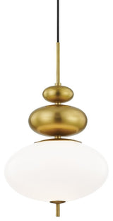 Elsie 1-Light Pendant Aged Brass Finish Opal Glossy Glass