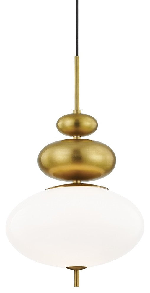 Elsie 1-Light Pendant Aged Brass Finish Opal Glossy Glass