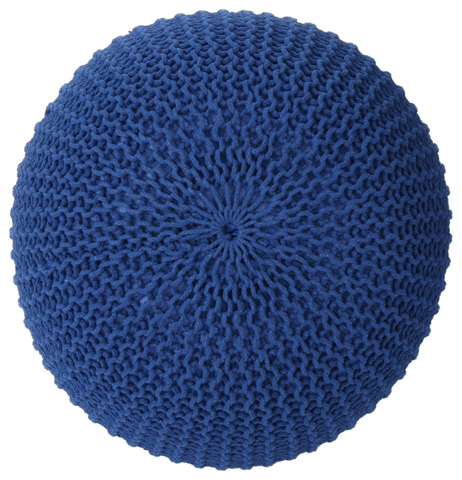 GDF Studio Belle Knitted Cotton Pouf, Navy