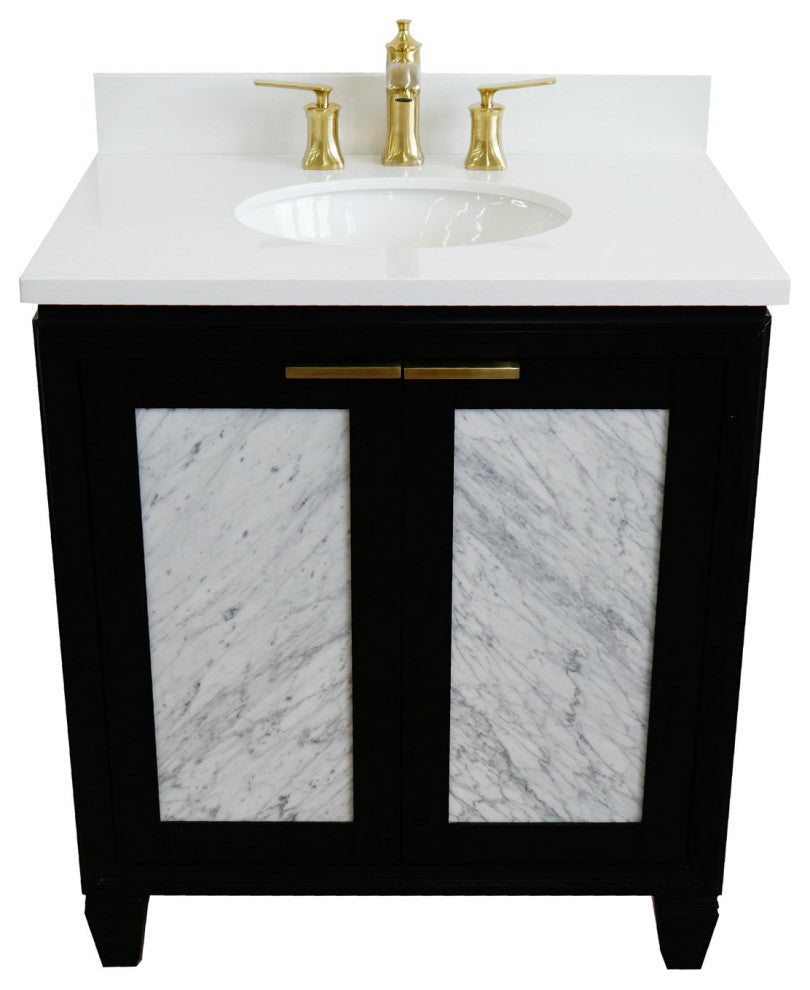 31" Single Sink Vanity, Black Finish With Engineered Stone Top With Oval Sink