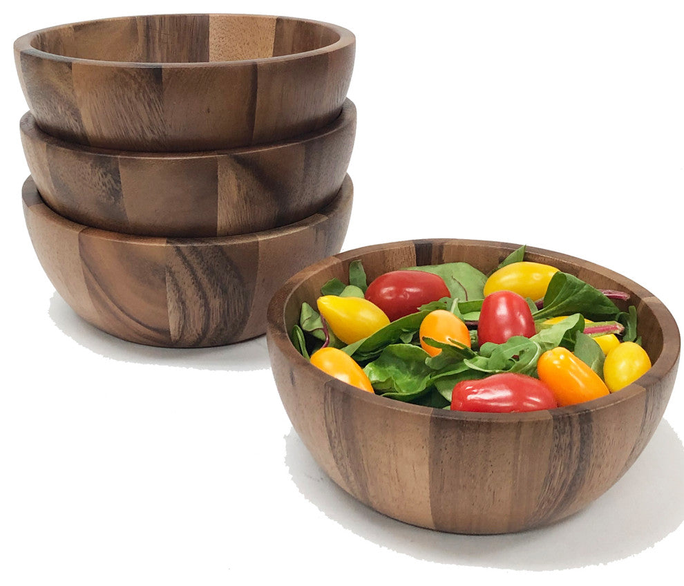 Individual Acacia Salad Serving Bowls, Set of 4