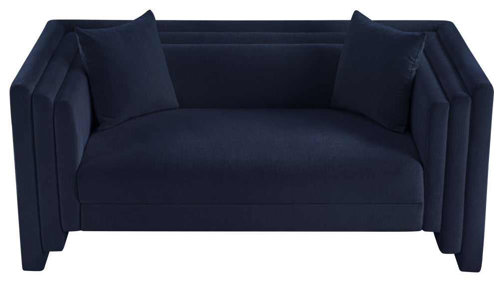 Everett Upholstered Loveseat, Navy, Chenille Fabric