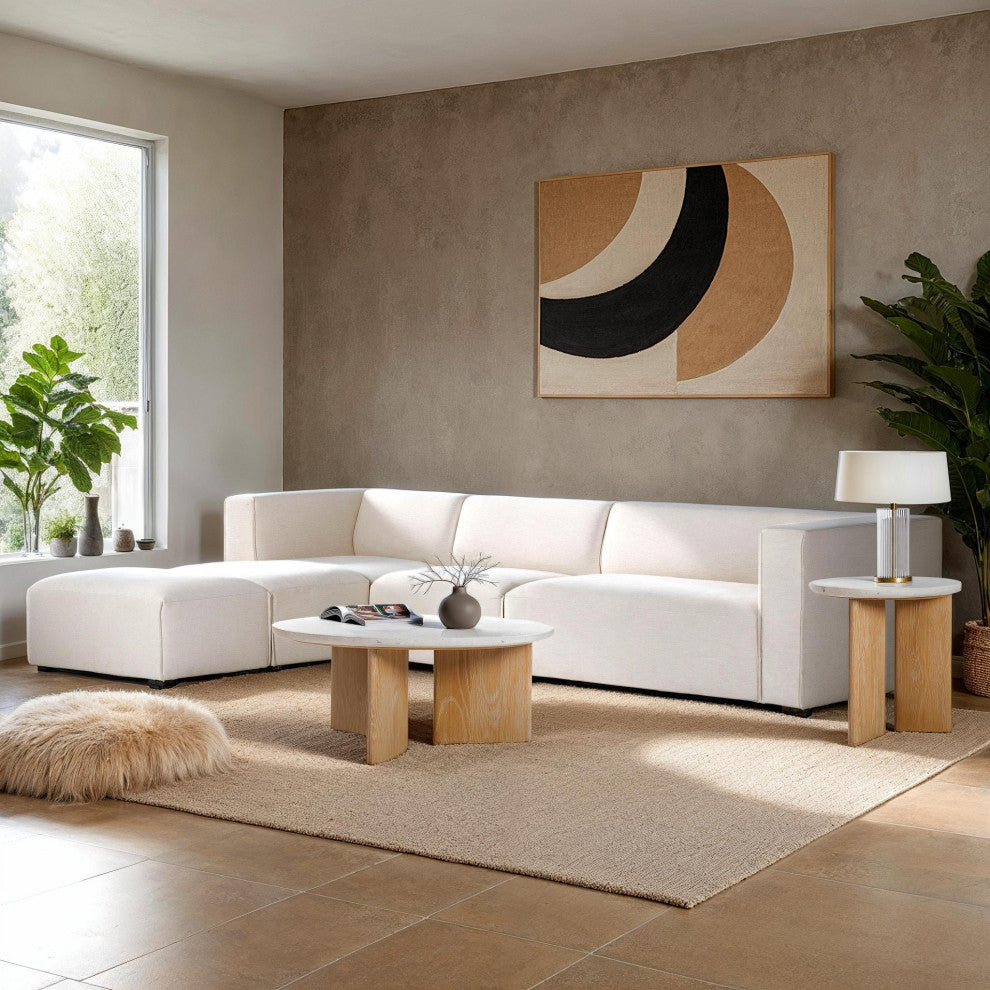Premium Upholstered Sectional With Ottoman, Beige, Left Arm Facing