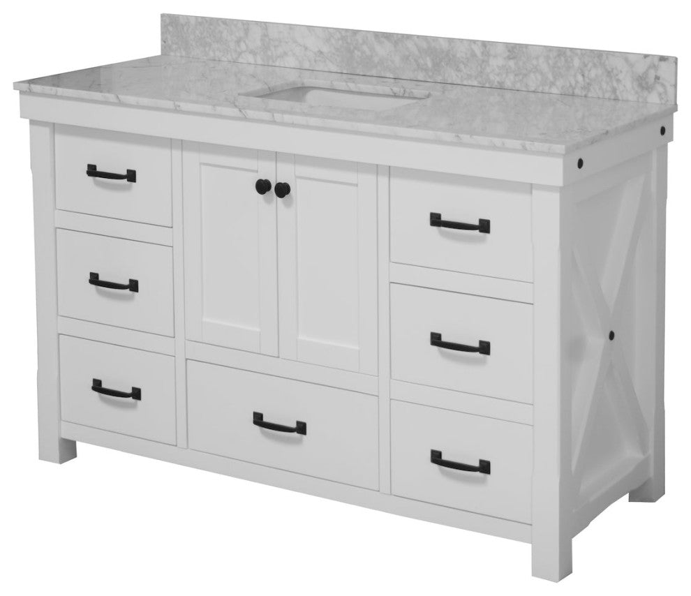 Tuscany 60" Bathroom Vanity, White, Carrara Marble, Single