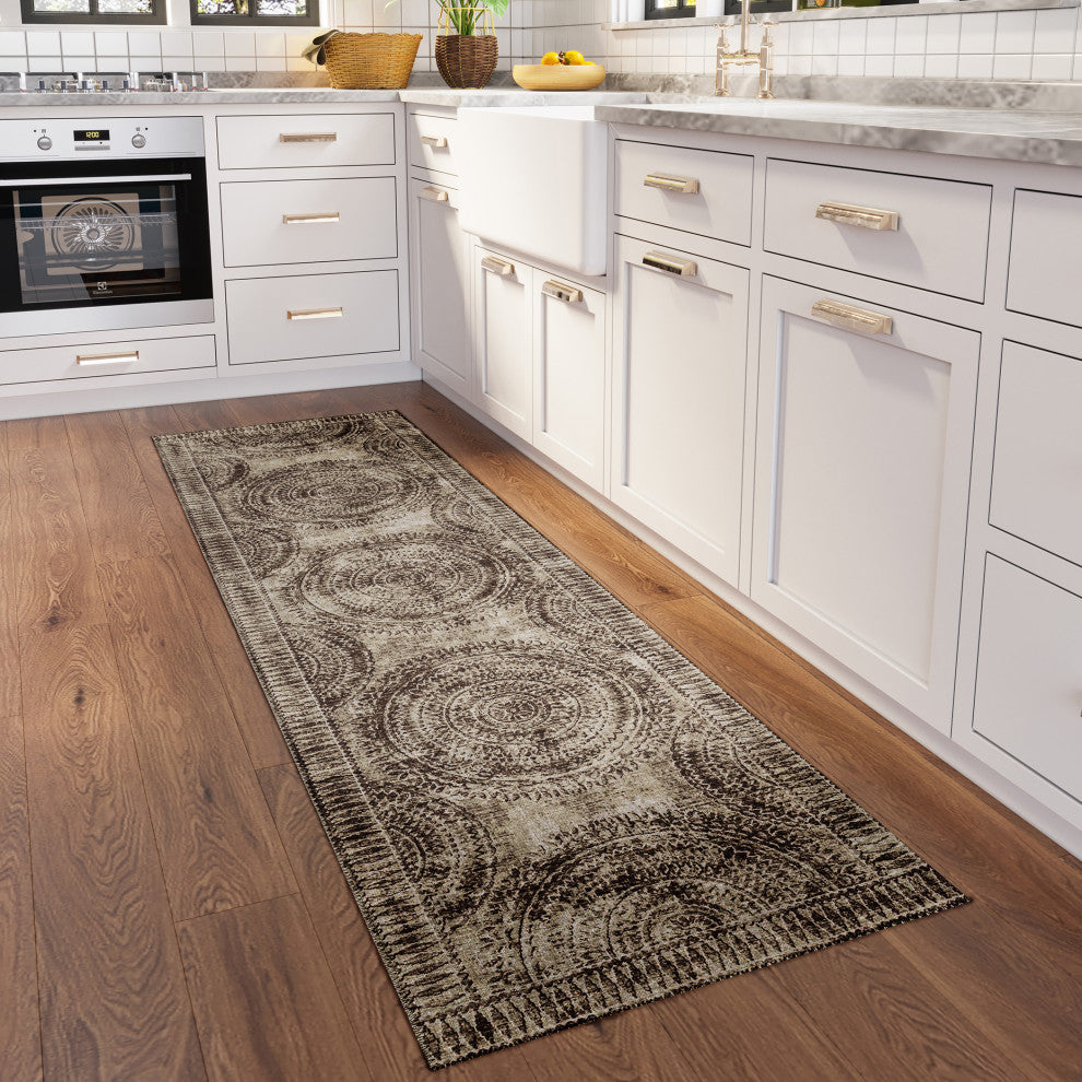 Indoor/Outdoor Sedona SN7 Taupe Machine Washable 2'3" x 10' Runner Rug