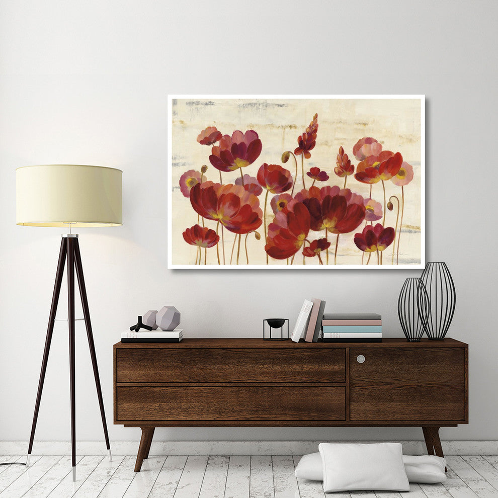 "Red Flowers on Marble" Digital Paper Print by Silvia Vassileva, 62"x42"