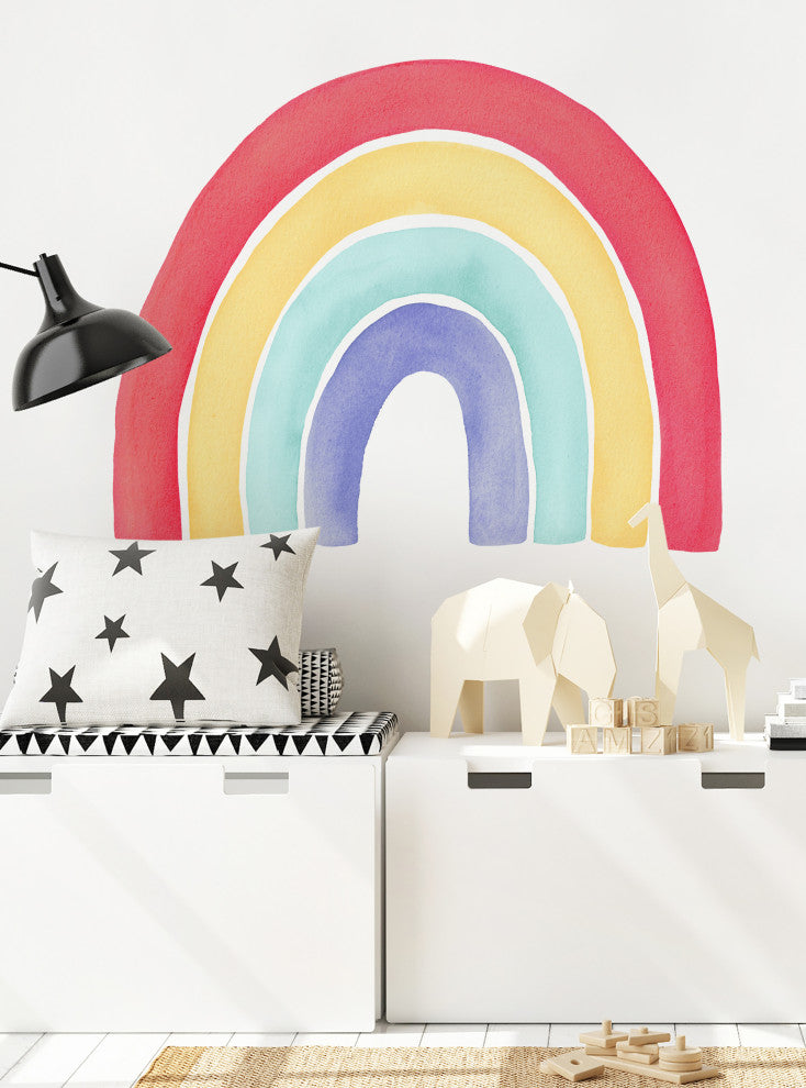 Watercolor Rainbow Vinyl Wall Sticker - Peel and Stick, Red, Medium 48"w X 39"h