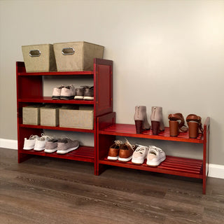 Solid Wood Stackable Shoe And Storage Rack, Red Mahogany