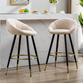 Set of 2 Blooming Flower Chenille Bar Stools, Khaki