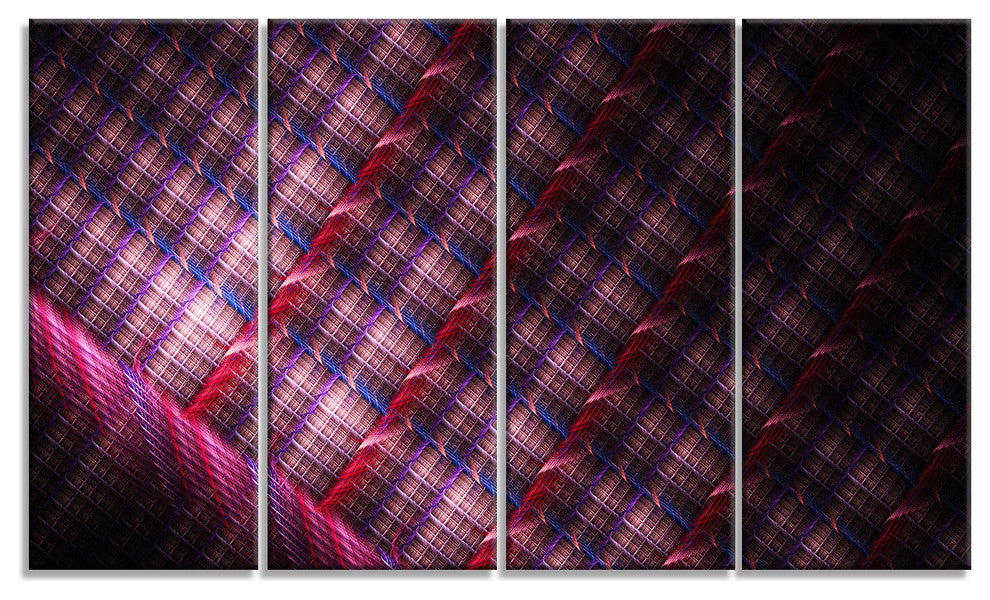 Dark Pink Abstract Metal Grill, Abstract Art on Canvas, 48"x28", 4 Panels