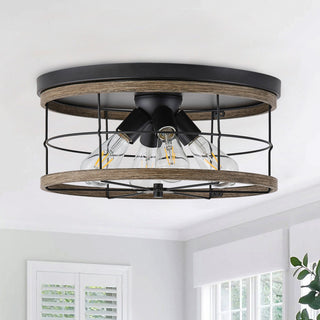 Farmhouse 4-Light Drum Metal Frame Flush Mount Ceiling Light