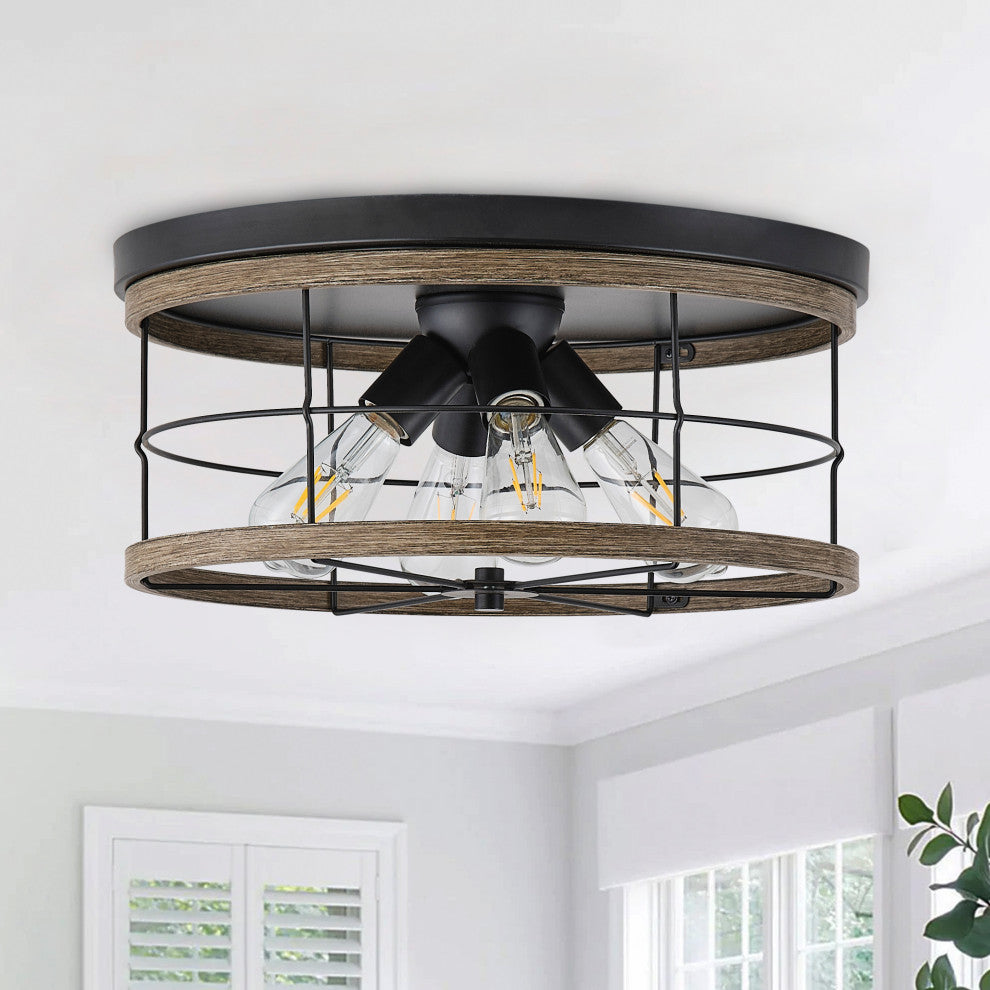 Farmhouse 4-Light Drum Metal Frame Flush Mount Ceiling Light