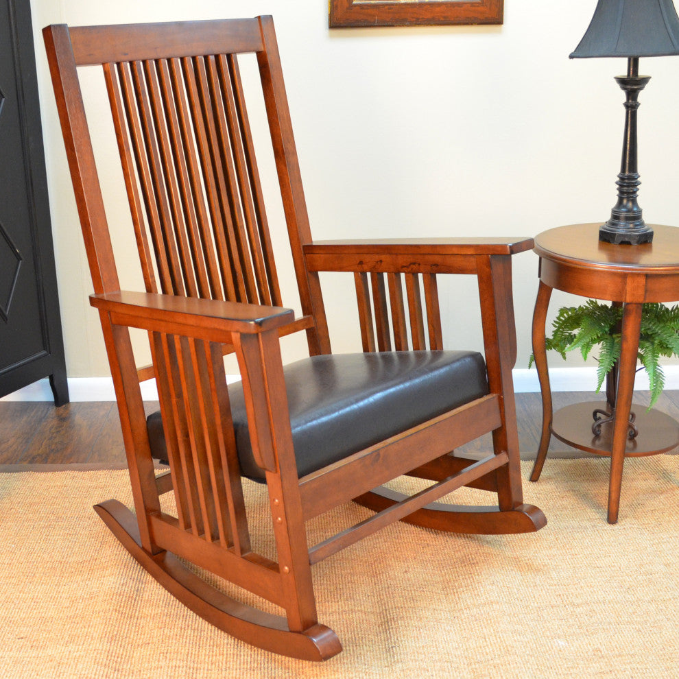 Chestnut Mission Rocker - Brown Upholstery