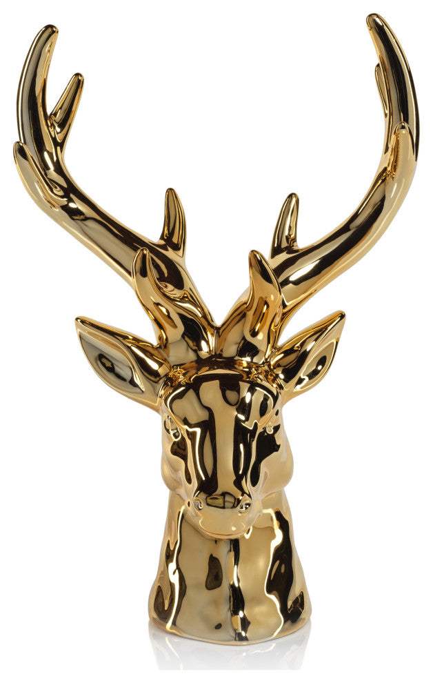 Rocky Mountain 15.5" Ceramic Stag Head Figurine Statue, Gold