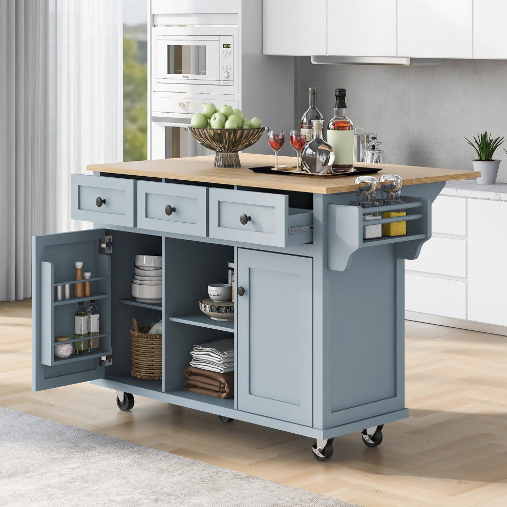 Black/Blue/White MDF Kitchen Cart Multifunctional, Storage Cabinet, Blue