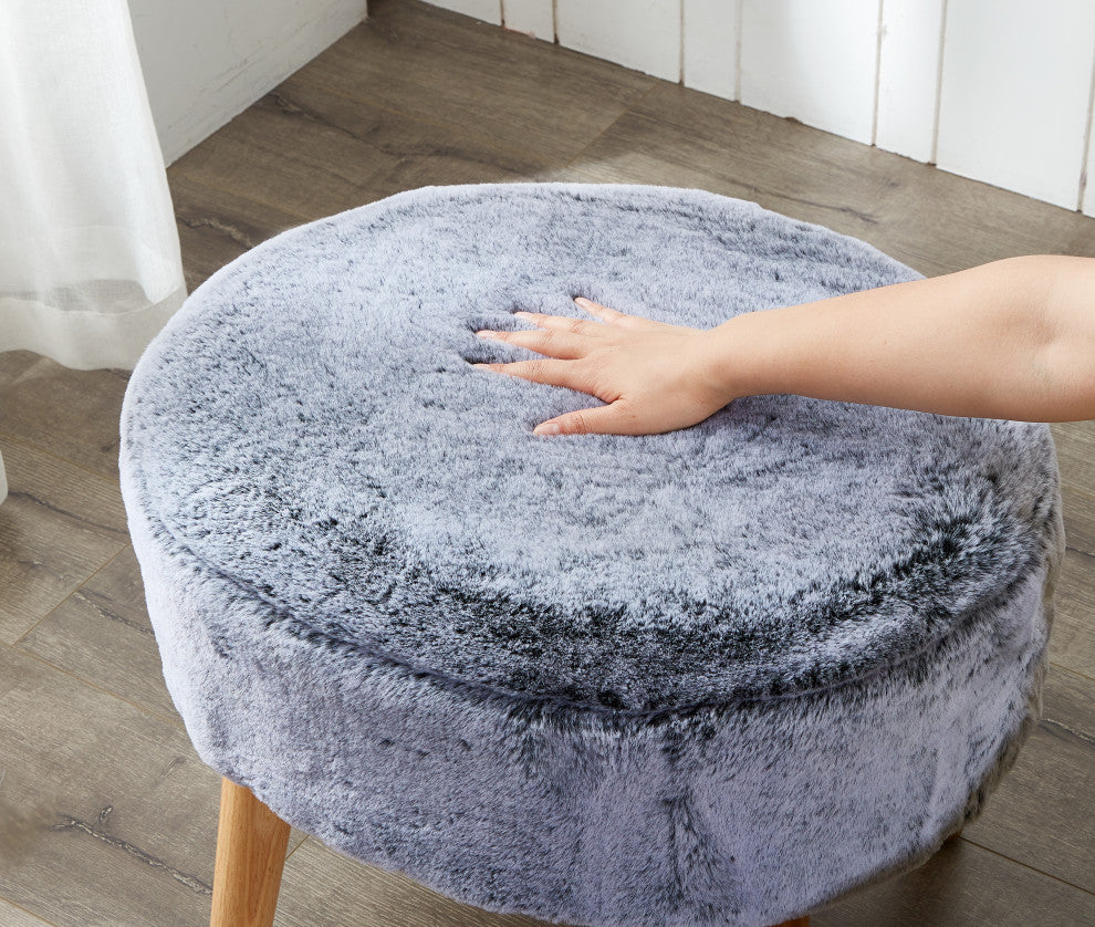 Solid Heavy Faux Fur Oval Ottoman, Black
