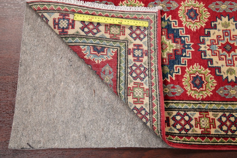 Pakistani Traditional Hand-Knotted Kazak Oriental Runner Rug, Red, 5'11"X2'2"