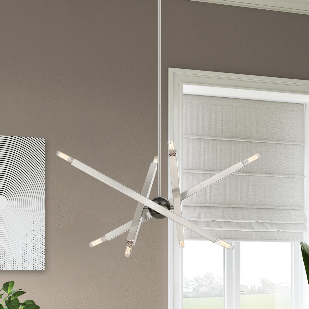 Livex Lighting Monaco 8-Light Brushed Nickel Chandelier With Black Chrome Accent