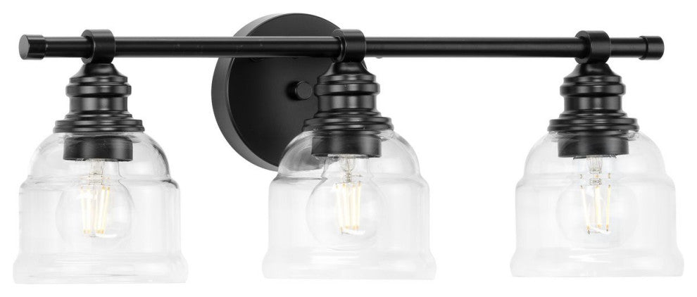 Ambrose Collection 21" 3-Light Matte Black Clear Glass Bath Vanity Light