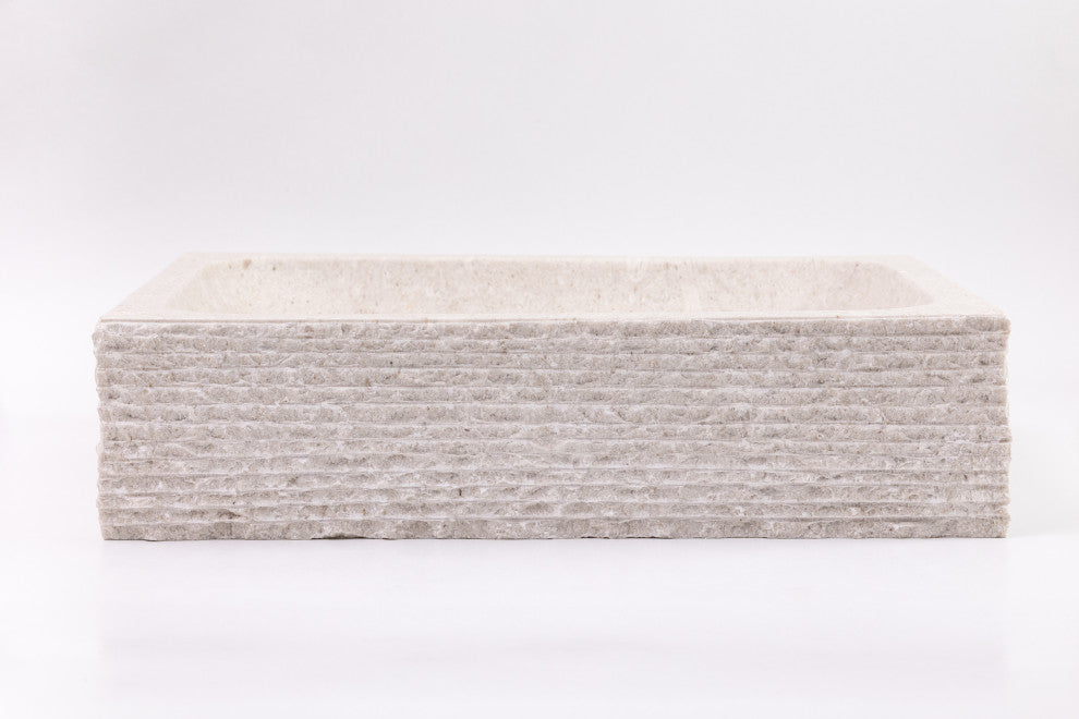 Natural Stone Vessel Bathroom Sink, Rustic Rectangular Stone Sink, Ojinaga