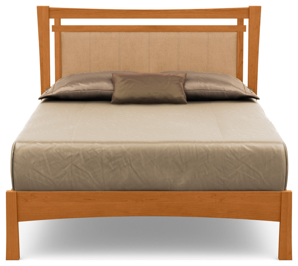 Monterey Bed, Upholstered Headboard, Natural Cherry, Sand Microsuede, Cal King