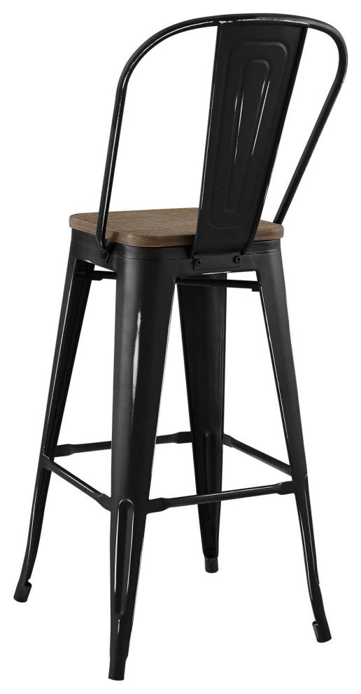 Bar Stool Chair Barstool, Set of 4, Wood, Metal, Black, Modern, Bar Pub Bistro