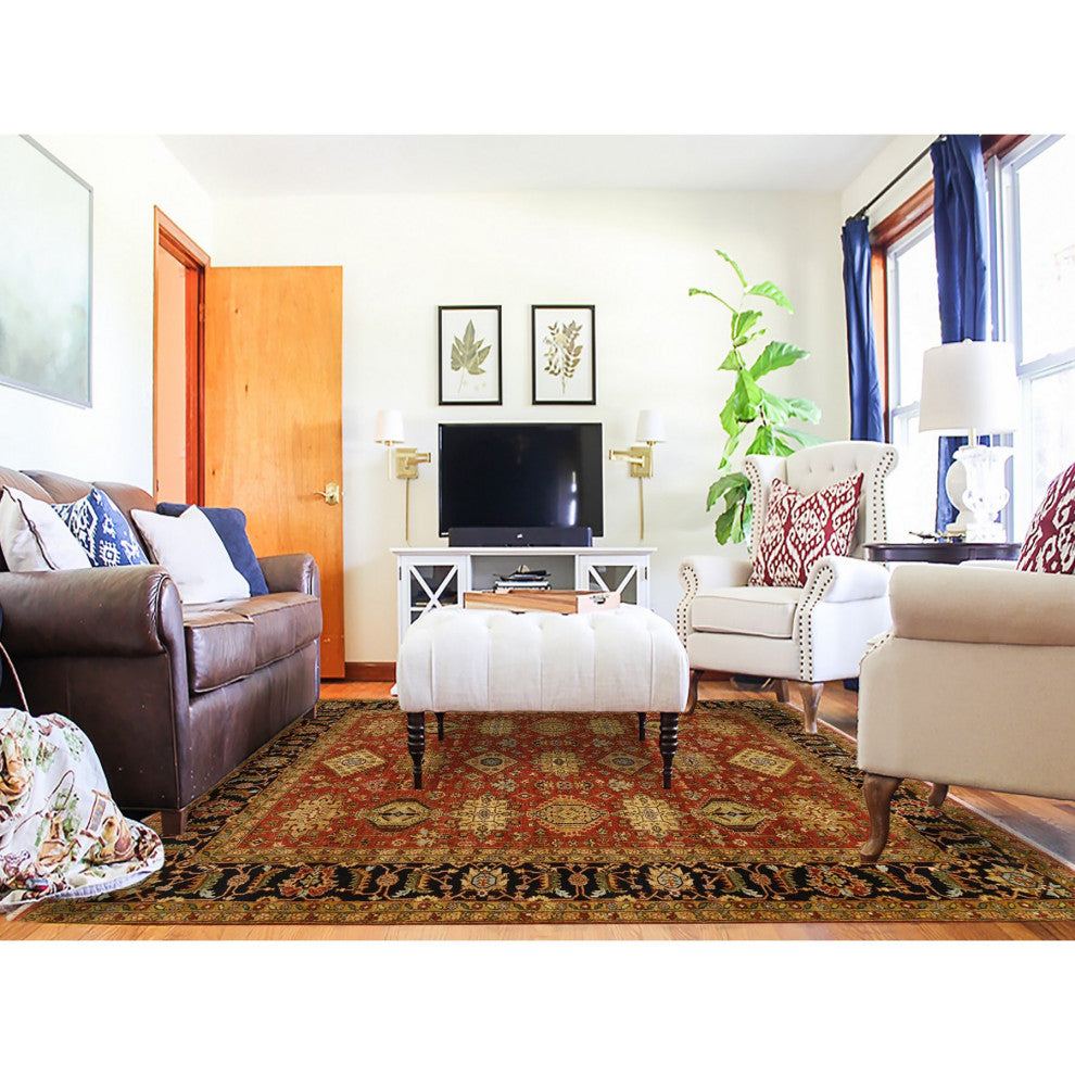 Red/Black Hand/Knotted, Karajeh Design, Organic Wool, Oriental Rug, 8'2"x10'0"
