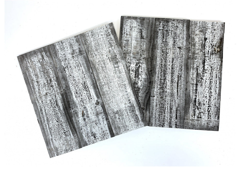 Set of Two Black and Whitewash Rustic Wood Wall Art Hanging Panels