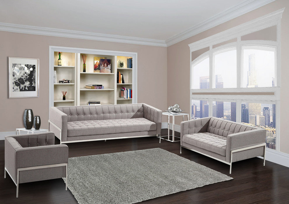 Andre Contemporary Chair, Gray Tweed and Stainless Steel
