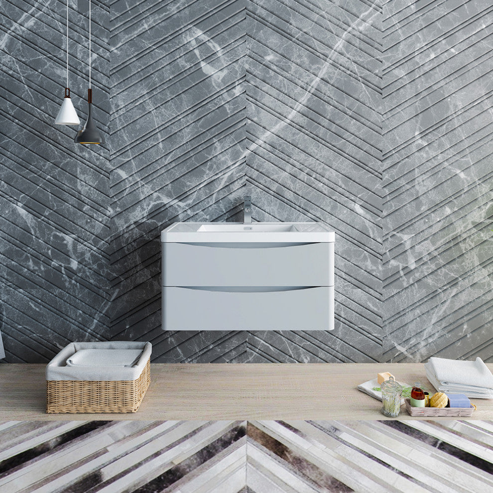 Fresca Tuscany 36" Gloss Gray Wall Hung Cabinet With Integrated Sink