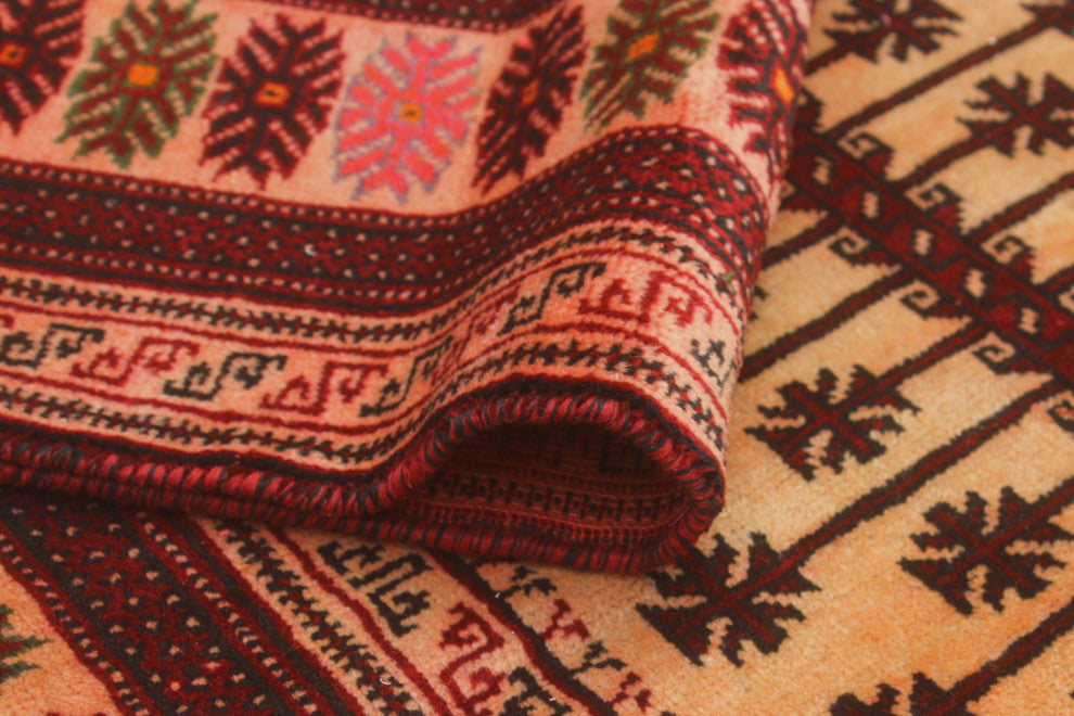 Vintage Distressed Madzimoy Beige/Burgundy Rug, 3'8x7'2