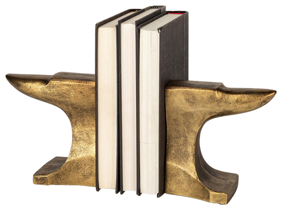Anvilia, 2-Piece Set, 12Lx3W Gold Anvil Shaped Bookends