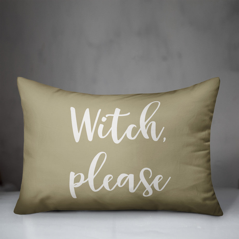 Witch, Please Lumbar Pillow, Beige, 14"x20"