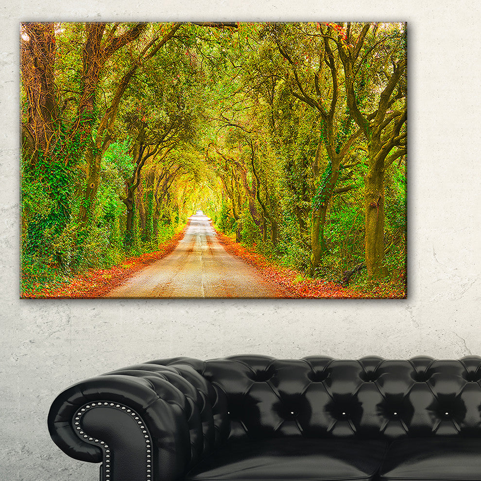 "Fall Greenery And Road Straight Ahead" Forest Wall Art, 32"x16"