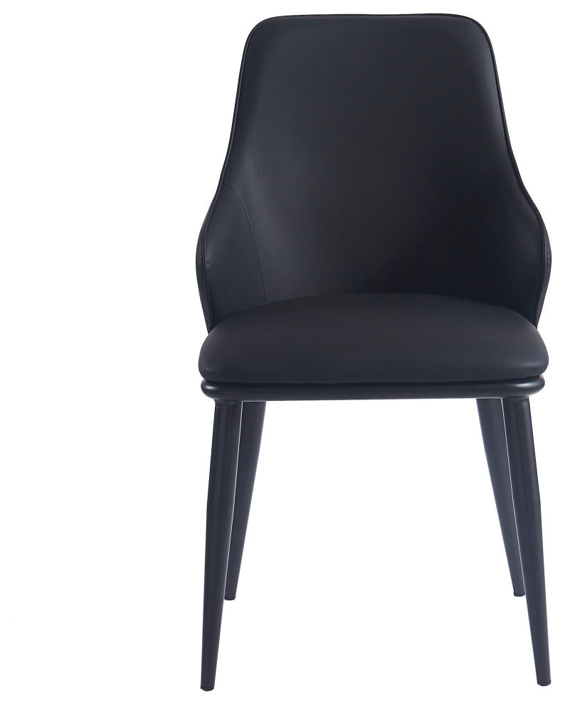 Contemporary Faux Leather and Metal Dining Chair, Set of 2, Black