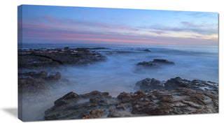 "Long Exposure At Sunset Over Rocks" Modern Beach Wall Art, 1 Panel, 60"x28"